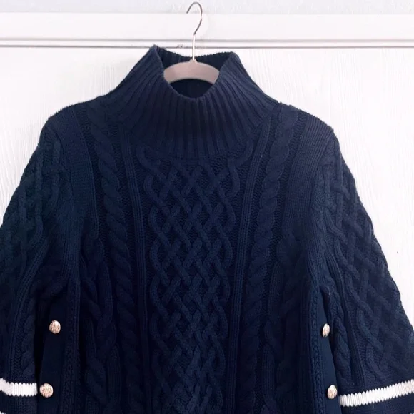 Tuckernuck Navy Striped Sankaty Cable Knit Chunky Nautical Sweater Size Large - Picture 6 of 13